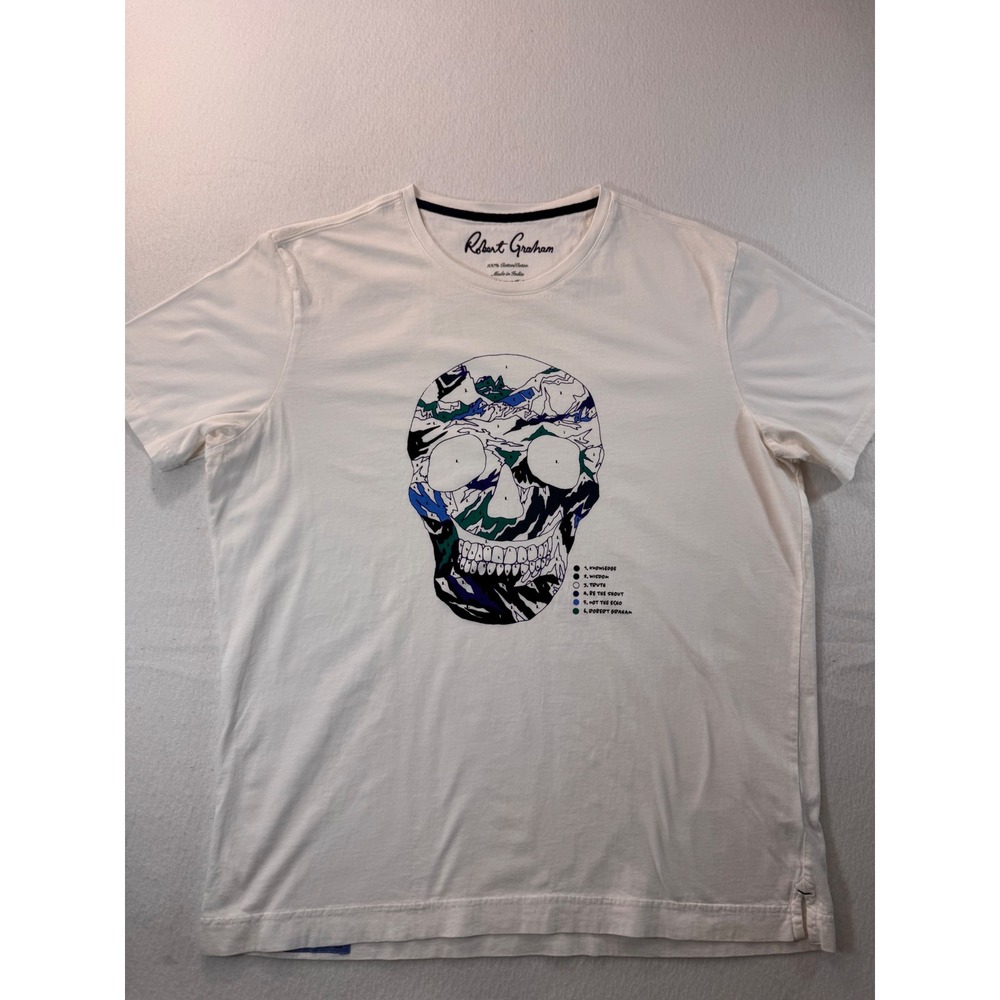 Robert Graham Mens XL White Skull Graphic T-Shirt Short Sleeve Cotton Mountain